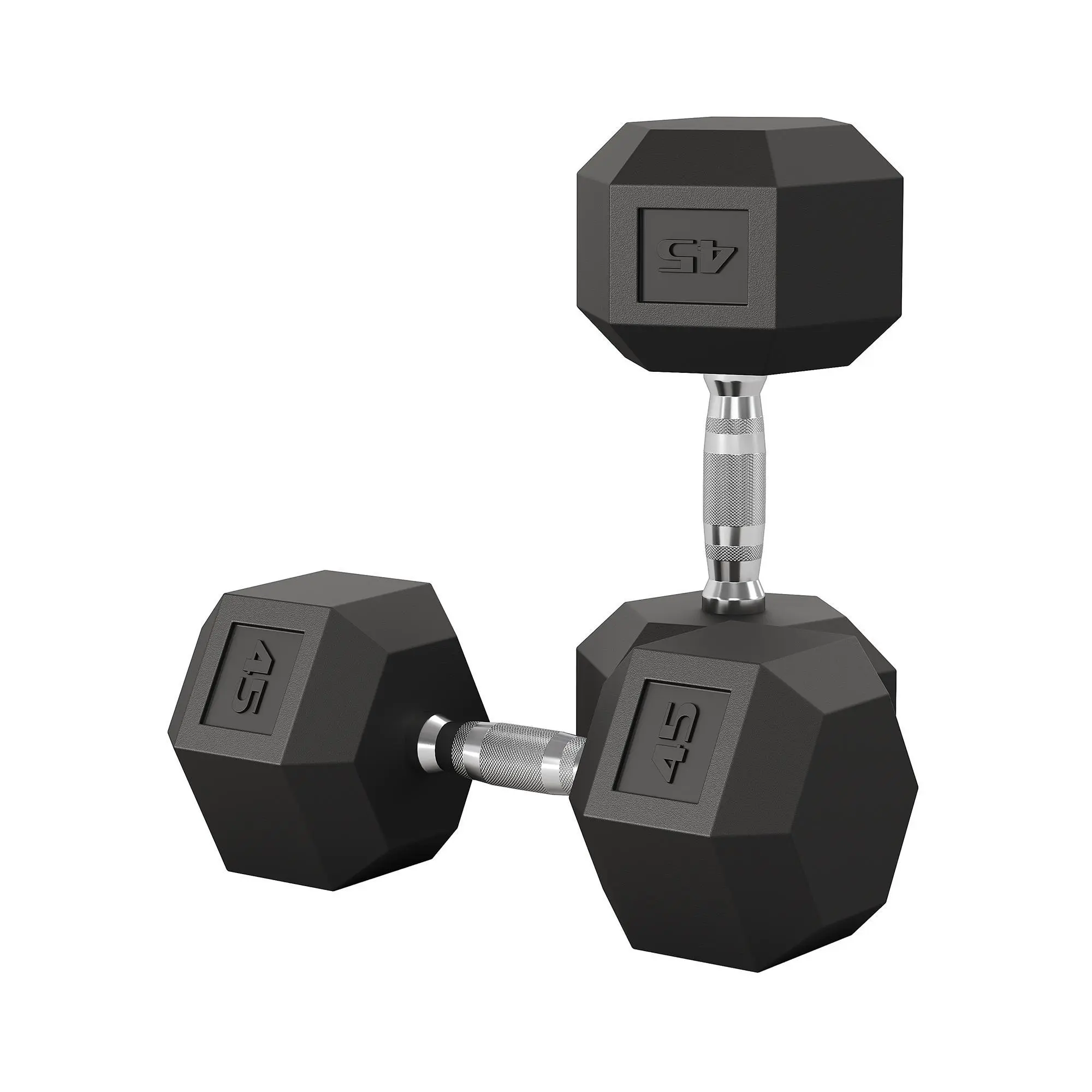 45 LB Hex Dumbbell Set of 2 - Durable PVC-Coated Cast Iron Hand Weights - Anti-Roll, Non-Slip Textured Carbon Steel Handle - Professional Home Gym Equipment for Strength Training, Fitness Workouts