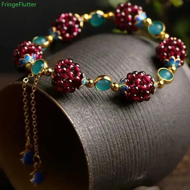 Women's Vintage Ethnic Bohemian Handmade Adjustable Alloy Bead Elastic Bangle, One-Size Fashion Accessory
