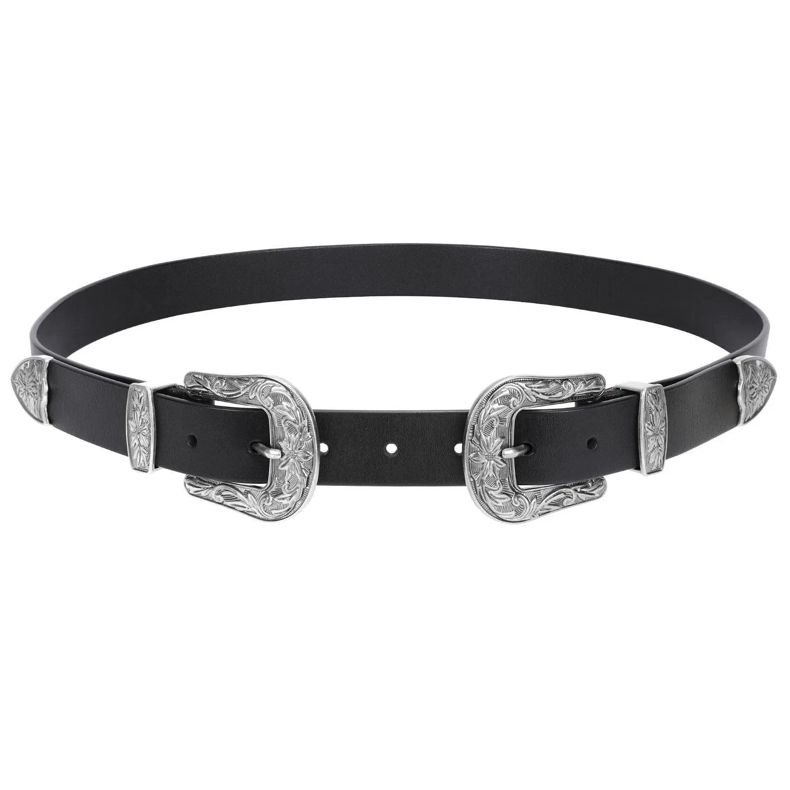 JASGOOD Women Leather Belts Ladies Vintage Western Design Black Waist Belt for Pants Dresses Boho Leaf cowgirl  belt
