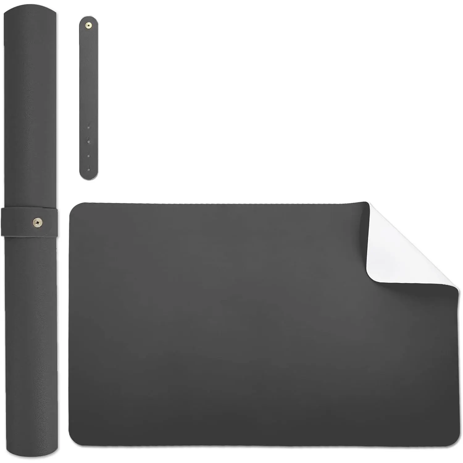 Dual-Sides Manicure Foldable Mat, Soft Surface Microfiber PU Leather Acetone-Resistant Desk Accessory for Nail Techs, Salon Use (Black-White, Mat Only)