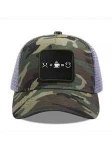 Sad plus coffee equals happy Camouflage Mesh Baseball Cap for Men & Women - Adjustable Snapback Trucker Hat, Breathable Back for Hiking, Fishing, Camping, Golf & Casual Outdoor Attire Camouflage Random