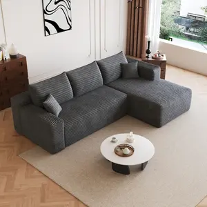 95" Cloud Sectional Sofa, Modern Minimalist Upholstered Couches, Comfort U Shaped Sofa for Living Room, Deep Seat Corner Couch, No Assembly Required, Dark Grey( (Plush Corduroy Fabric)