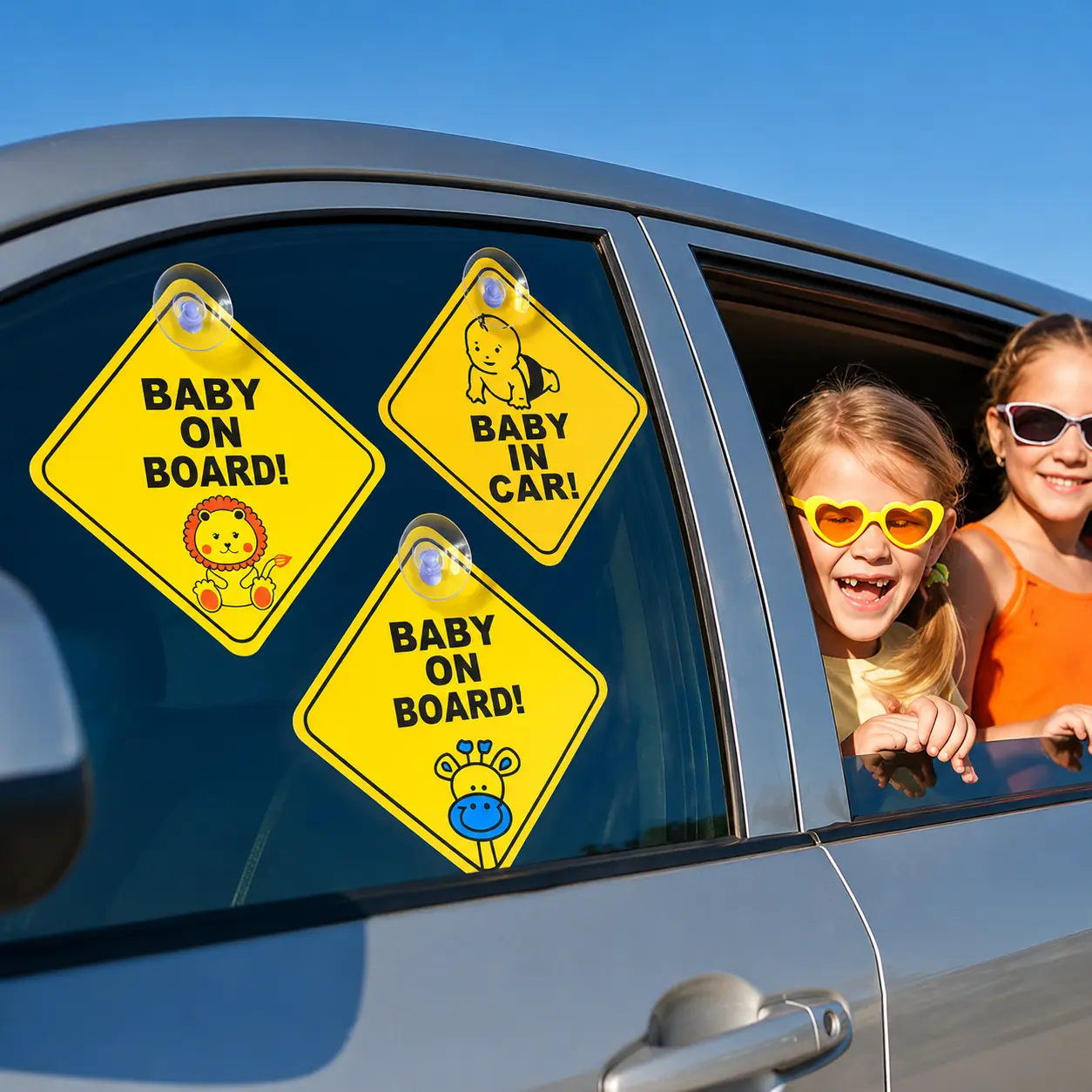 3Pack Reflective Magnetic Baby on Board Car Decals - 5x5in Fade-Resistant Safety Sign, Warning Label Bumper Stickers with Easy Repositioning, Car Exterior Accessories for Cargo Alert & Tailgating Deterrence, Vehicle Accessories