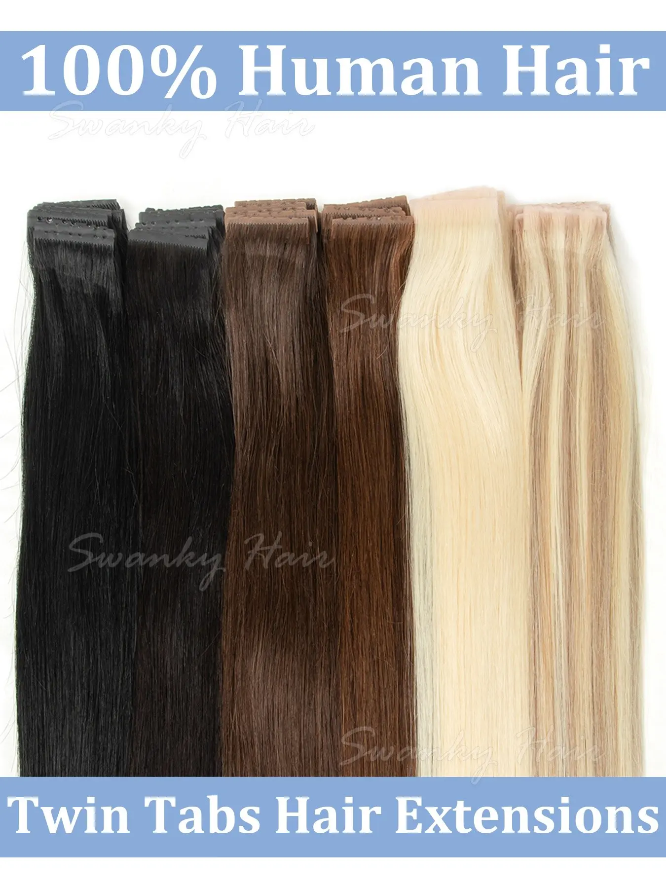 Invisible Inject PU Skin Weft Twin Tabs Human Hair Extensions 12inch-20inch PU Skin Weft Hair 4cm Width Pull Through Micro Beads Hair Extensions 10pcs/pack Salon Quality