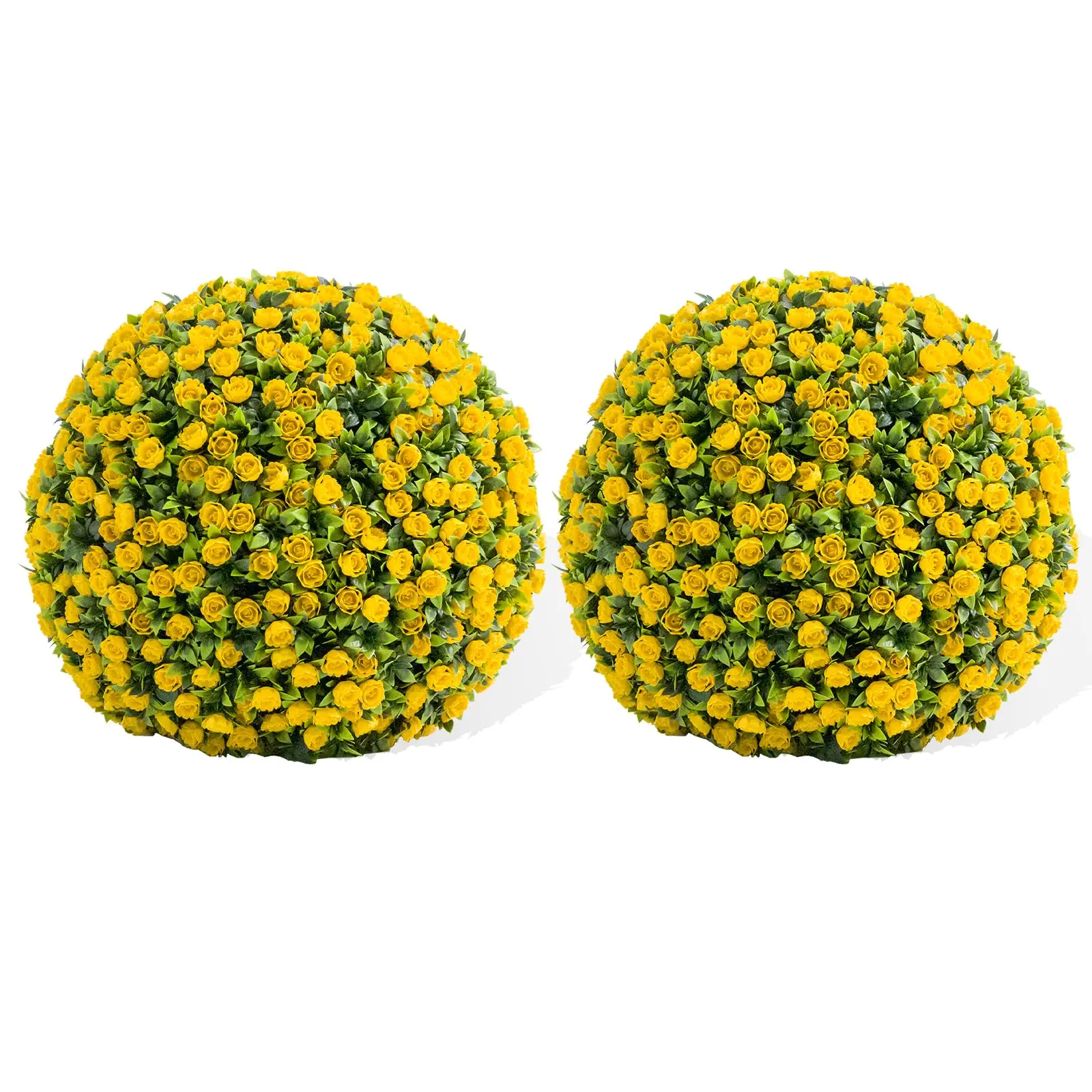 Garvee Artificial Topiary Balls, 45 cm, 2 Pieces, Flower Topiary Balls, Decorative Balls for Indoor and Outdoor Use, Wedding Decoration, Yellow