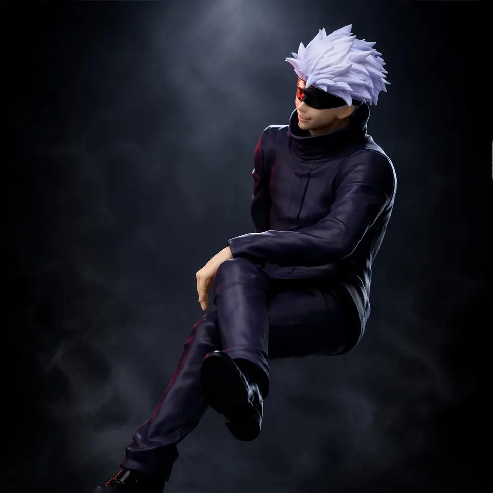 Jujutsu Kaisen Gojo Satoru Sitting Figure, Silver Color Hair, Eye Mask, PVC Material, Perfect for Display and Collection