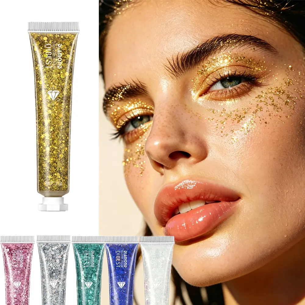 Diamond Glitter Cream, 6 Colors Holographic Body Face Hair Glitter Gel, Glitter Shiny Self-Adhesive Long Lasting Chunky Sequins Glitter Makeup for Festival Stage Party Cosplay DIY Craft