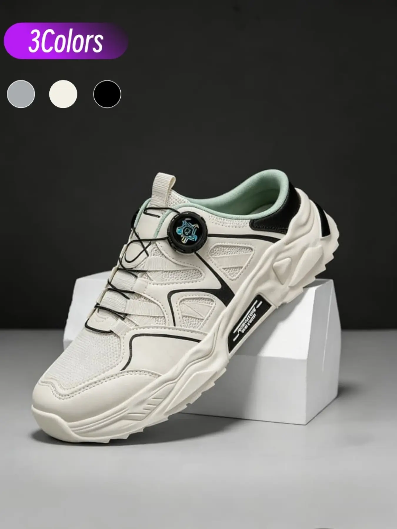 1 Pair Men Rotary Buckle Mesh Outdoor Mule Dad Shoes | Mountain Techwear Slip On Backless Sneakers Breathable Mesh Quick Rotate Lace System Thick Shock Absorbing Non-slip Hiking Sole 3 Colors Sizes 39-44 For Camping Hiking Commute Outdoor Trip