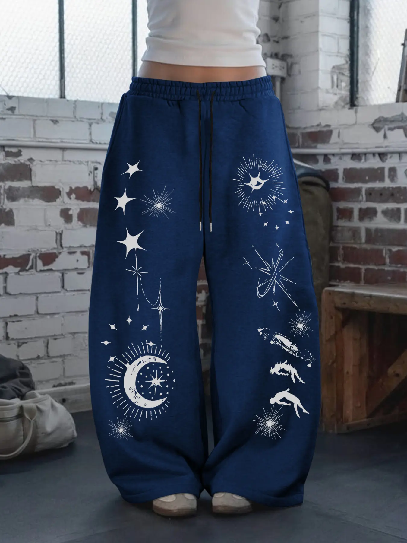 Women's Drawstring Leggings, Elastic Waist Design, Star Moon Pattern Print, Casual All Season Pants, Comfortable and Stylish, Daily Wear