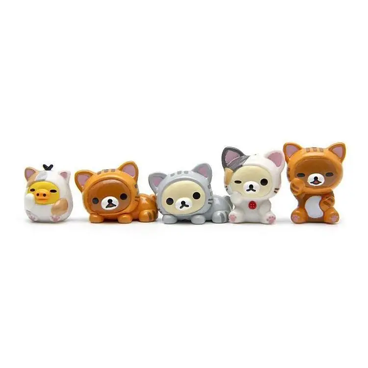 5-Pcs Cartoon Rilakkuma Bear PVC Collectible Action Figures, 1-3cm Miniature Doll Set for Toys & Hobbies, DIY Felt Crafts