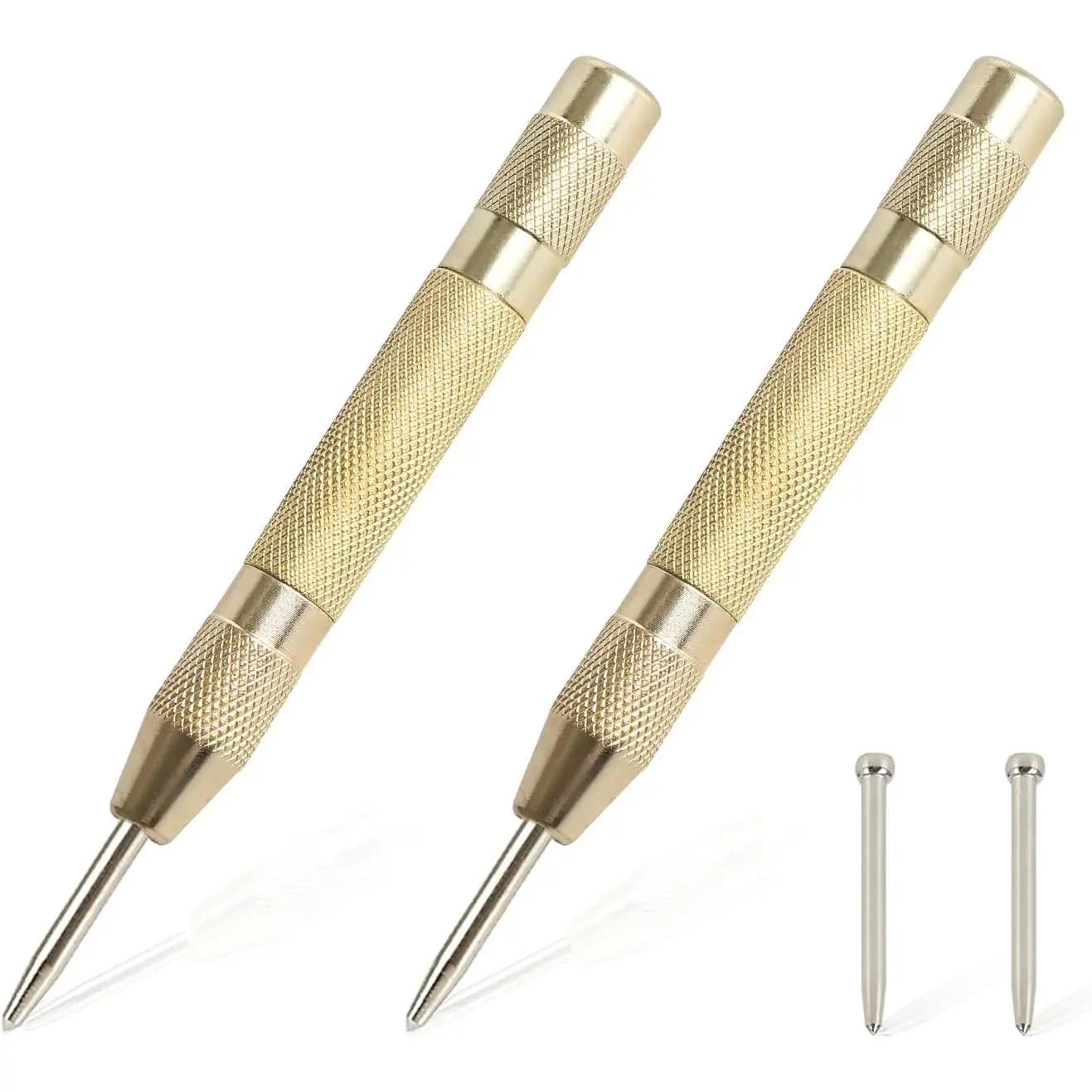 2PCS Automatic Center Punch,5'' Spring Loaded Center Punch, Heavy Duty Steel Adjustable Center Marker Punch Tool with 2PCS Extra Replacement Tip for Metal,Plastic,Wood,Glass by YUIOASE