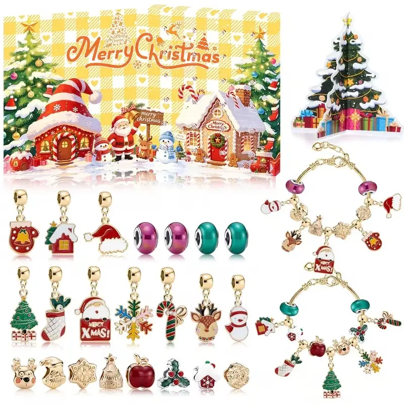 Christmas Countdown Advent Calendar, Santa Snow House Surprise Gift Box, DIY Bracelet Necklace Set, Holiday Gifts for Friends, Christmas Jewelry Gift