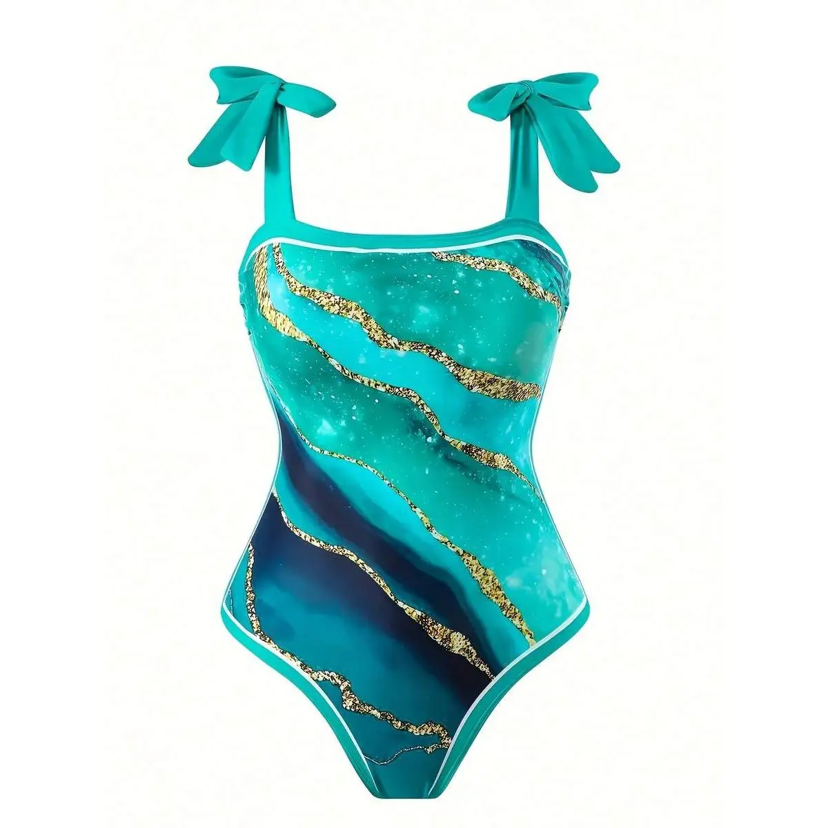 Teal Marble Print Beach Dress With Matching Sarong, Two-Piece SetGreen Casual Fabric Womenswear Sleeveless Spaghetti StrapSummer Mint