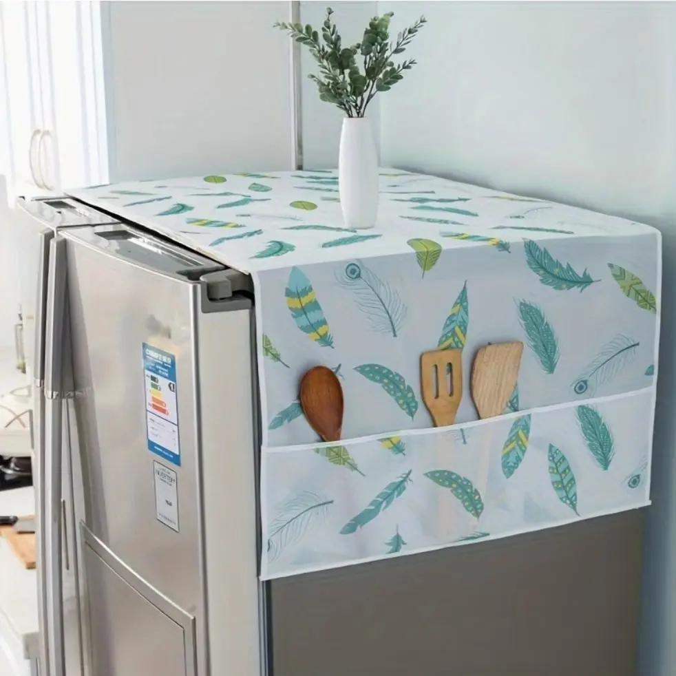 [Home & Kitchen Use] 3pcs Random Style Multifunctional Refrigerator Dust Cover with Pockets, Fabric Appliance Top Cover, Modern Decorative Storage Organizer for Home & Kitchen Use
