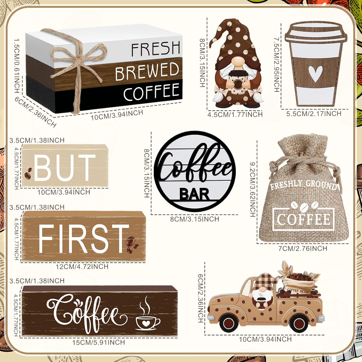 11 Pcs Coffee Bars Table Decorations Coffee Tiered Tray Decor Farmhouse Table Centerpiece Wooden Books Home Tabletop Decor for Home Kitchen