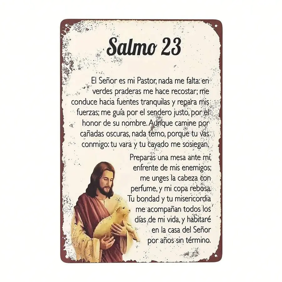 Vintage Iron Psalm 23 Wall Decor Plaque - Bilingual English-Spanish Scripture Verse Speciality Plaques & Signs, Jesus & Ornamental Patterns Religious Collectibles, Easy-Hang Church Home Spiritual Ornate Decor, Housewarming Gift, Church Wall Decor