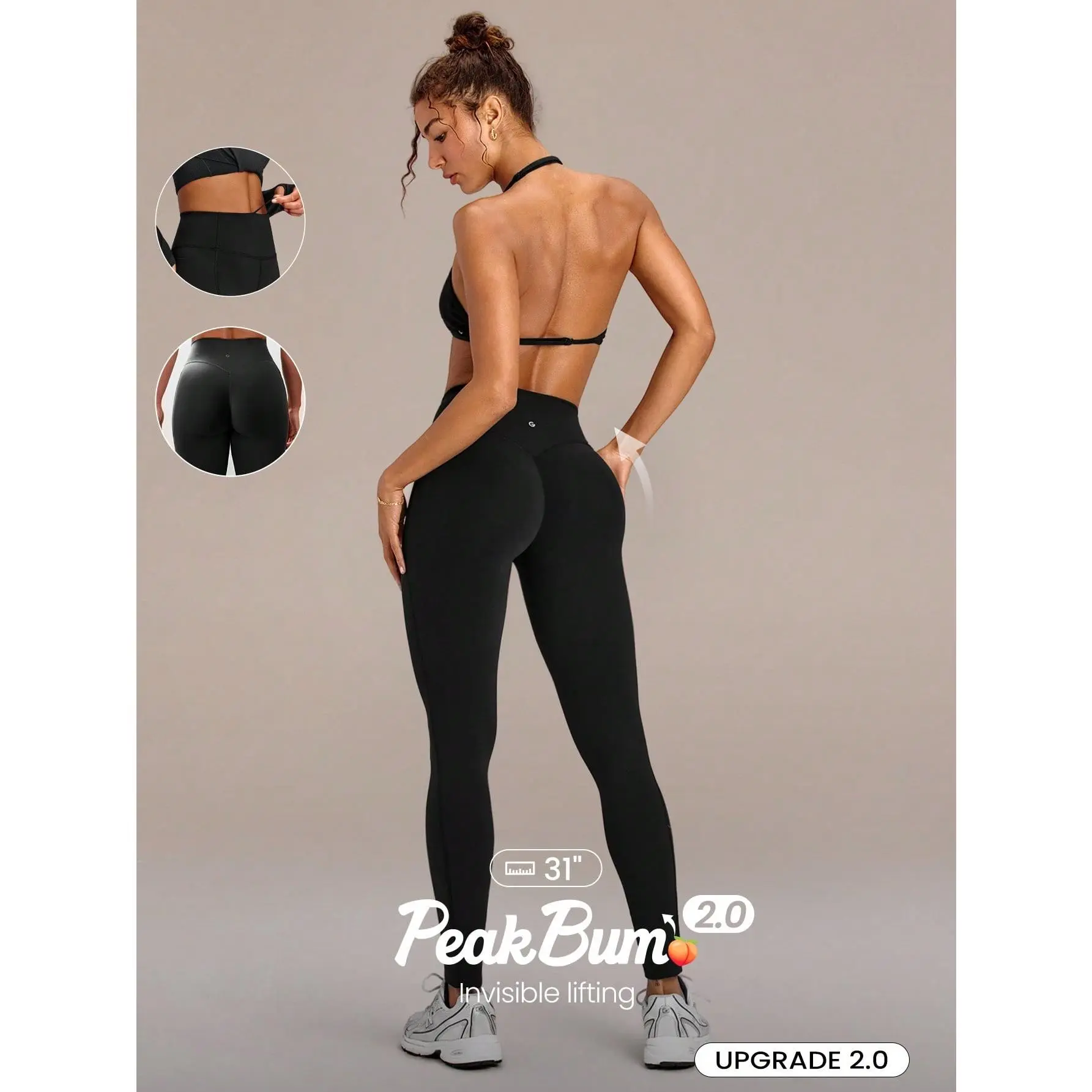GLOWMODE 31" Powersculpt StudioShape Peakbum Leggings With Mesh Paneling Drawstring Anti-Roll Down Waist High Impact Training Workout Gym Fitness Wear
