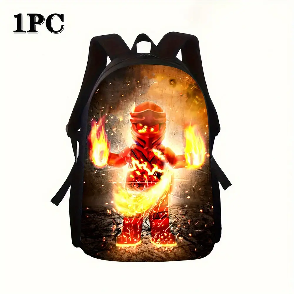 1pc Ninja-Themed Large Capacity Backpack with Laptop Compartment - & School Bag, Anime Ninja Warrior Print, Adjustable Straps & Black Oxford Cloth Bookbag for, Martial Arts Fans, Everyday Commute (Hand Washable)