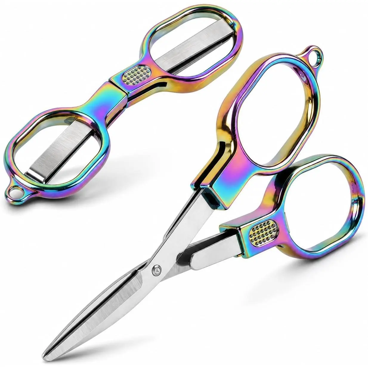 2 count Mini Folding , Small Badge Scissor Travel, Foldable & Portable | Colored TSA Approved Stainless Steel Safety Telescopic  Pocket   for  Fishing Sewing