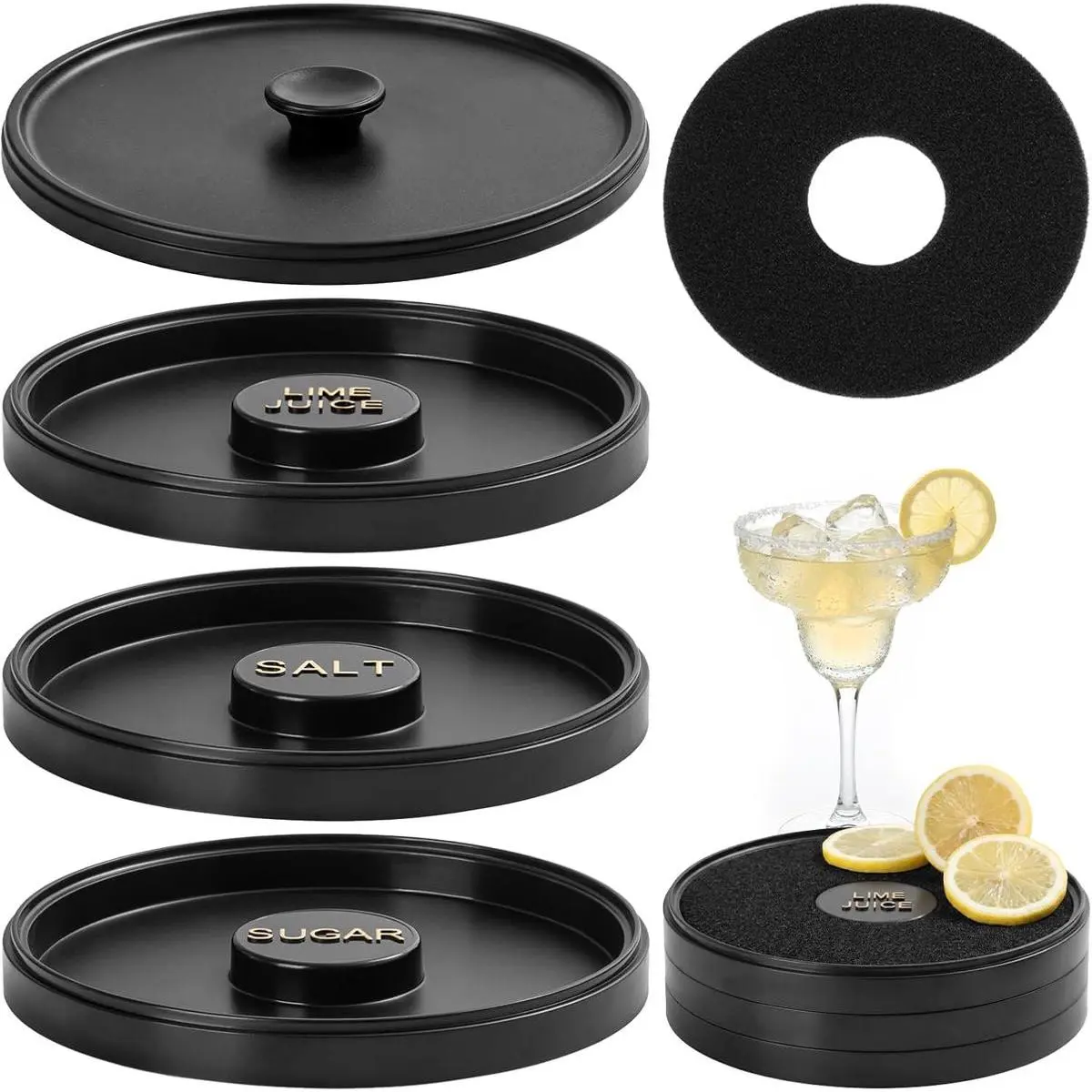 3 Tier Margarita Salt Rimmer Set with Lid, Stackable 3-Tier Glass Rimmer for Cocktail, Salt & Sugar Rimmer for Margaritas, Bloody Marys & Micheladas, Home Bar Accessories