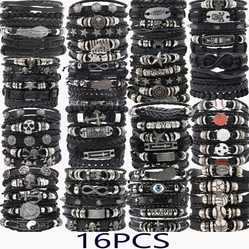 Mixed 16pcs/Set Men'S Bangle Bangle Bracelet Set, Handwoven Adjustable Bangle Bracelets, Holiday Gift Mixed 16pcs/Set Men'S Bangle Bangle Bracelet Set, Handwoven Adjustable Bangle Bracelets, Holiday Gift