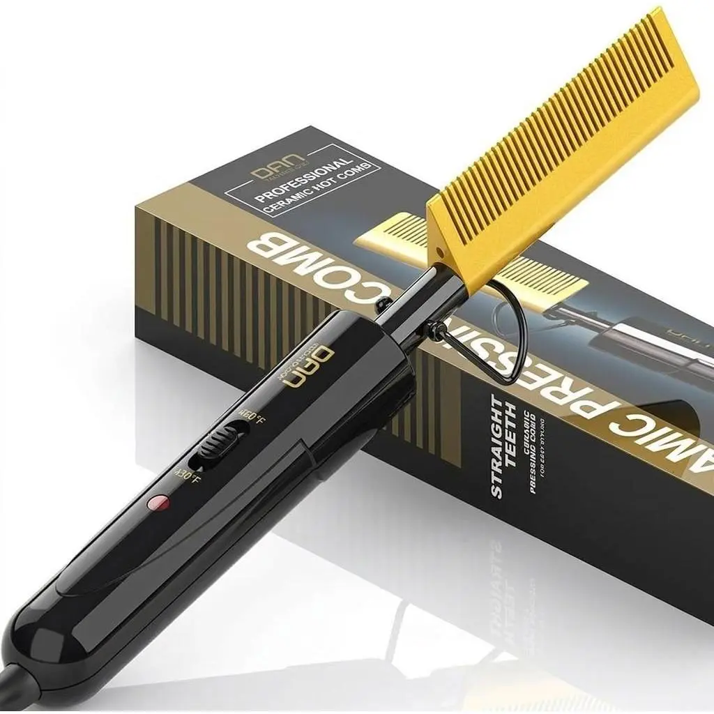 Small Ceramic Hot Comb for Lace Front Wigs Dual Voltage, Fast Heating Straightener for Black Hair and Wigs
