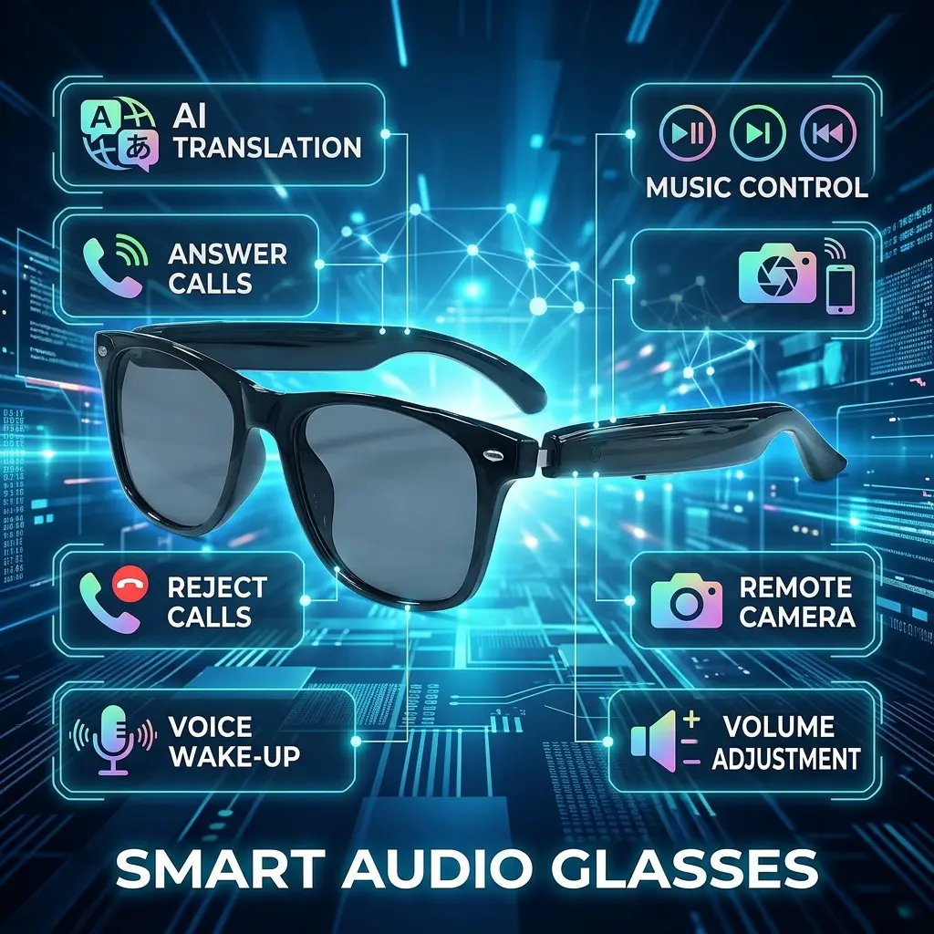 SENBONO Multifunction Smart Glasses, Polarized BT Wireless Smart Sunglasses, Microphone Speaker, UV Protection, Voice Assistant, Ai Translation
