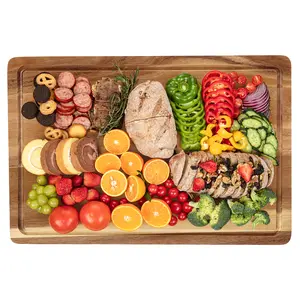 Edge-Grain Acacia Wood Cutting Board, Acacia Wood Cutting Board with Juice Groove & Handles, 18x12 In Butcher Block Cutting Board, 1" Thick Chopping Board, Charcuterie Cheese Serving Tray