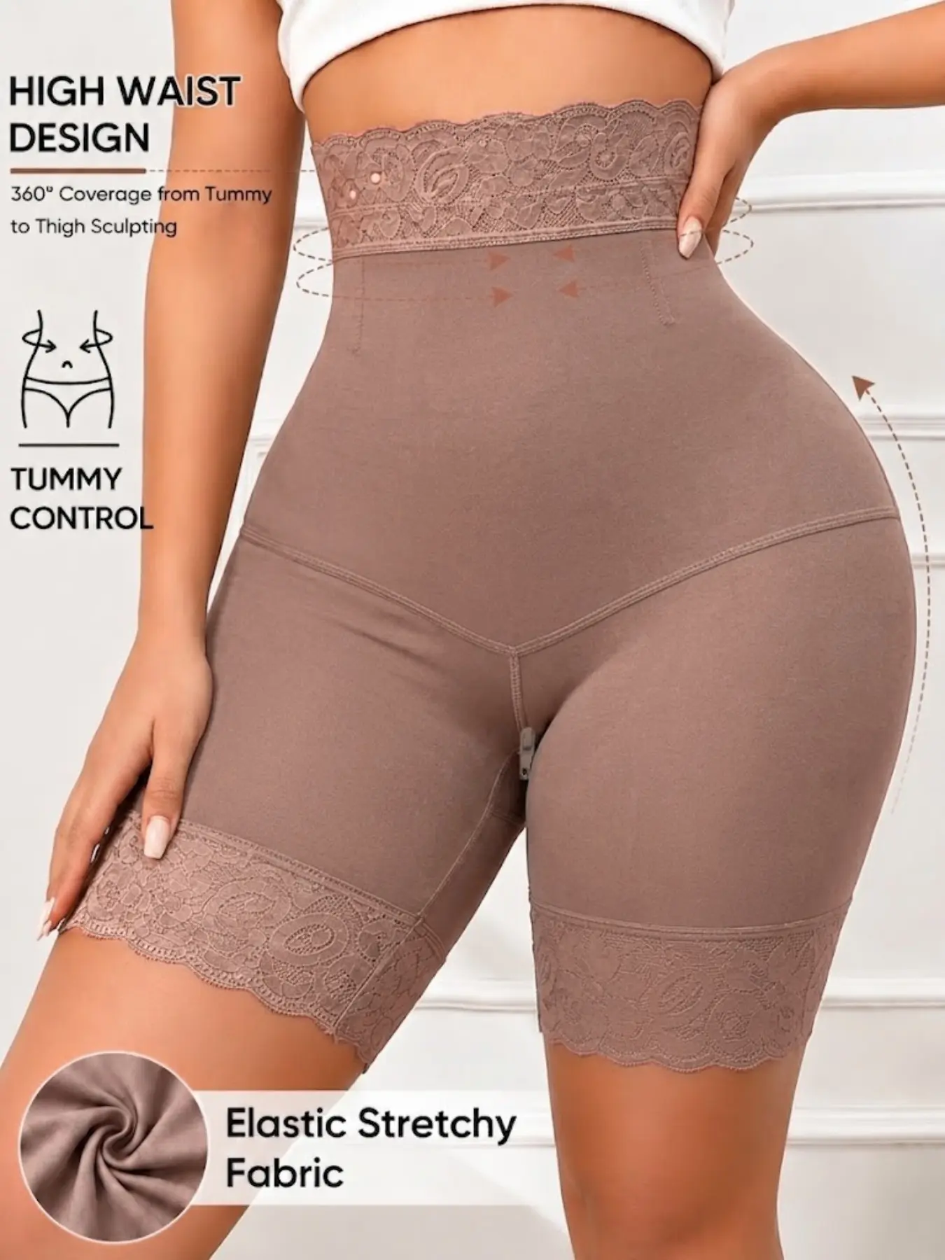 1 Count High Waist Shaperwear Shorts, Fajas, Tummy Control Panties, Butt Lifting And Tummy Control Body Shaper Panty, Comfortable Breathable Panty, Colombian Shapewear, With Anti-Slip Grip Strip Lace, Suitable For Daily, Sport, Yoga