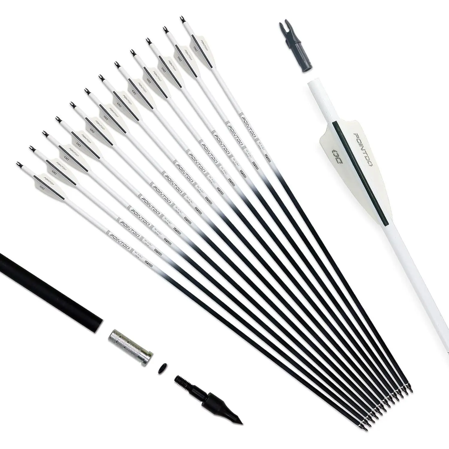 30in Carbon Fiber Arrows, Fluorescent Color, Target/Hunting Arrows for Compound & Recurve Bows with Removable Tips (Pack of 12)