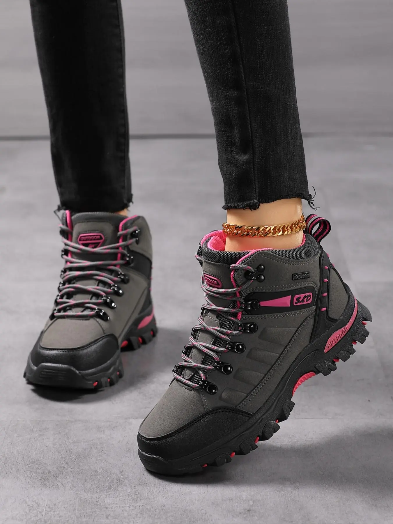 Women's Two-Tone High-Top Hiking Boots, Non-Slip Wear-Resistant Trekking Shoes, Ankle Support Outdoor Climbing Work Sneakers Suitable for Daily Casual Outfits, Outdoor Trekking Footwear