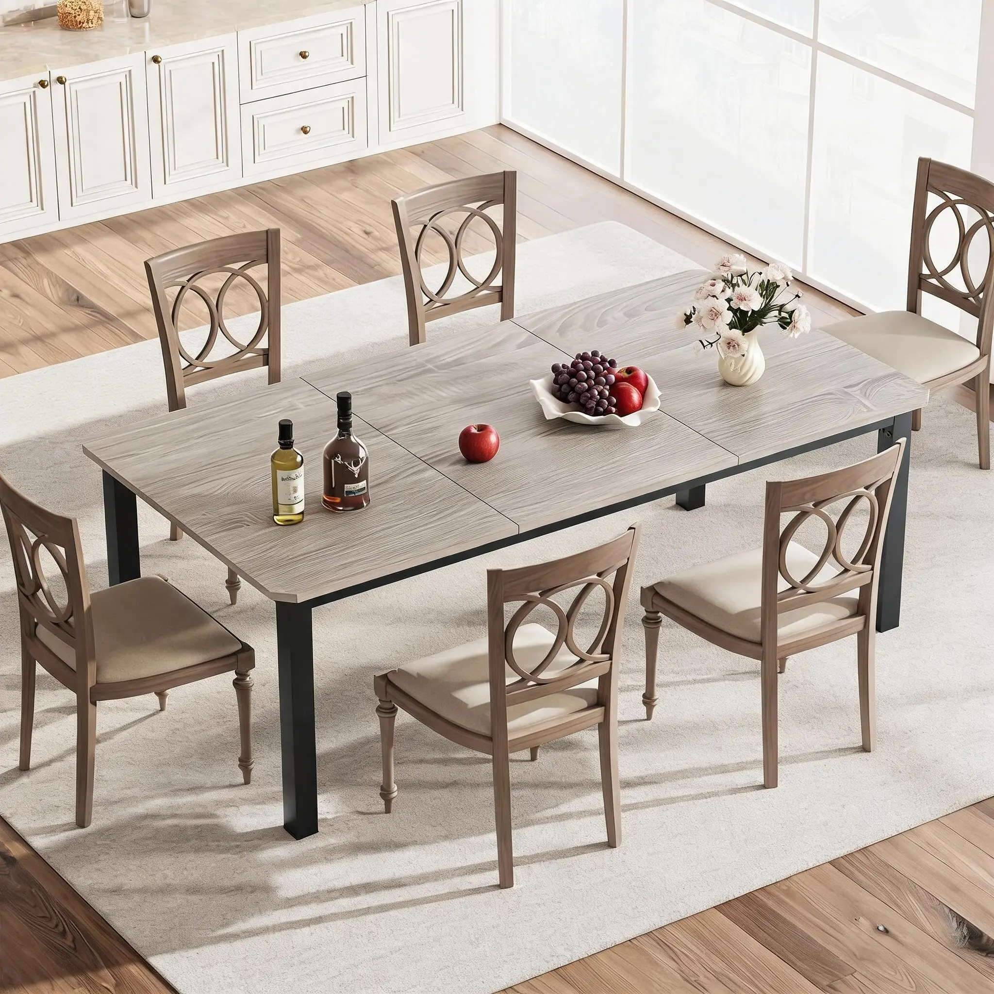 78.7" Industrial Dining Table with Solid Metal Frame and Rectangular Wood Top, Seats 6-10 People, Retro Grey Finish, Ideal for Kitchen, Dining Room, or Office Use