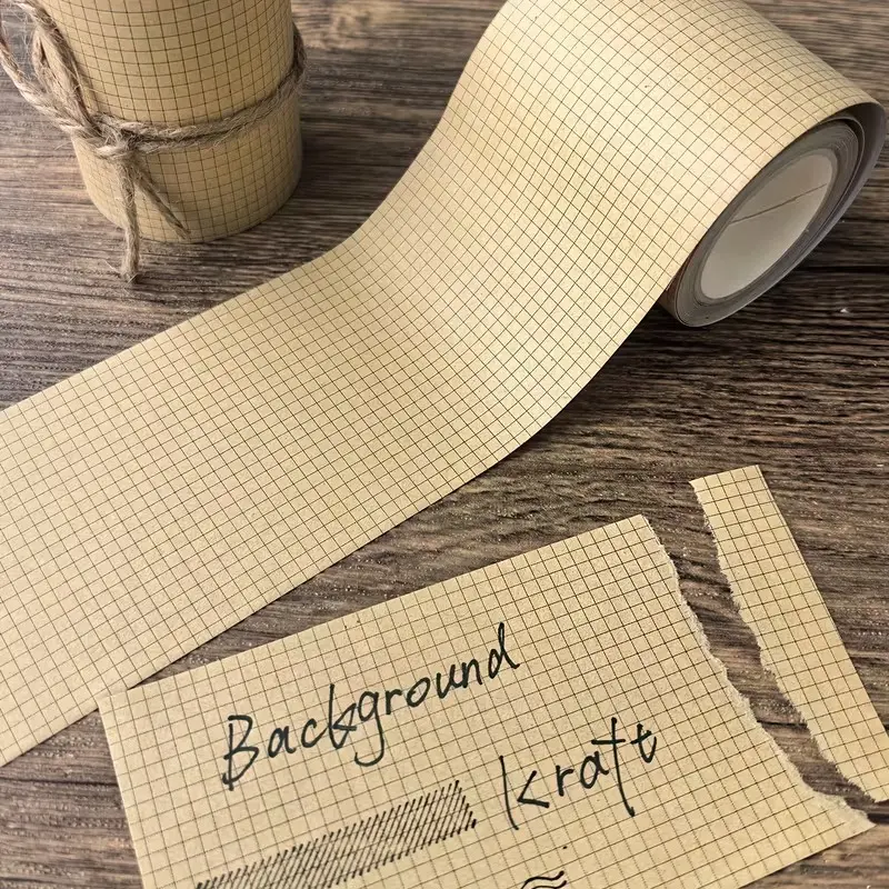 1pcs width 2.36 inches wide retro kraft paper grid letters and paper tape DIY handbooks stickers labels cover diary garbage handbooks.