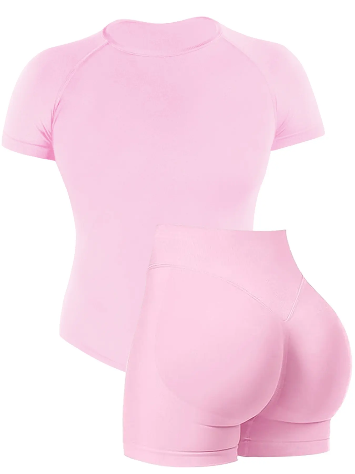 Women's Outdoor Breathable Stretch Yoga Set, Athletic Sportswear, Gym Workout Sportswear, Quick-Dry Fitness Top & Running Shirt, High-Stretch Moisture-Wicking Seamless Short-Sleeved Sports Set