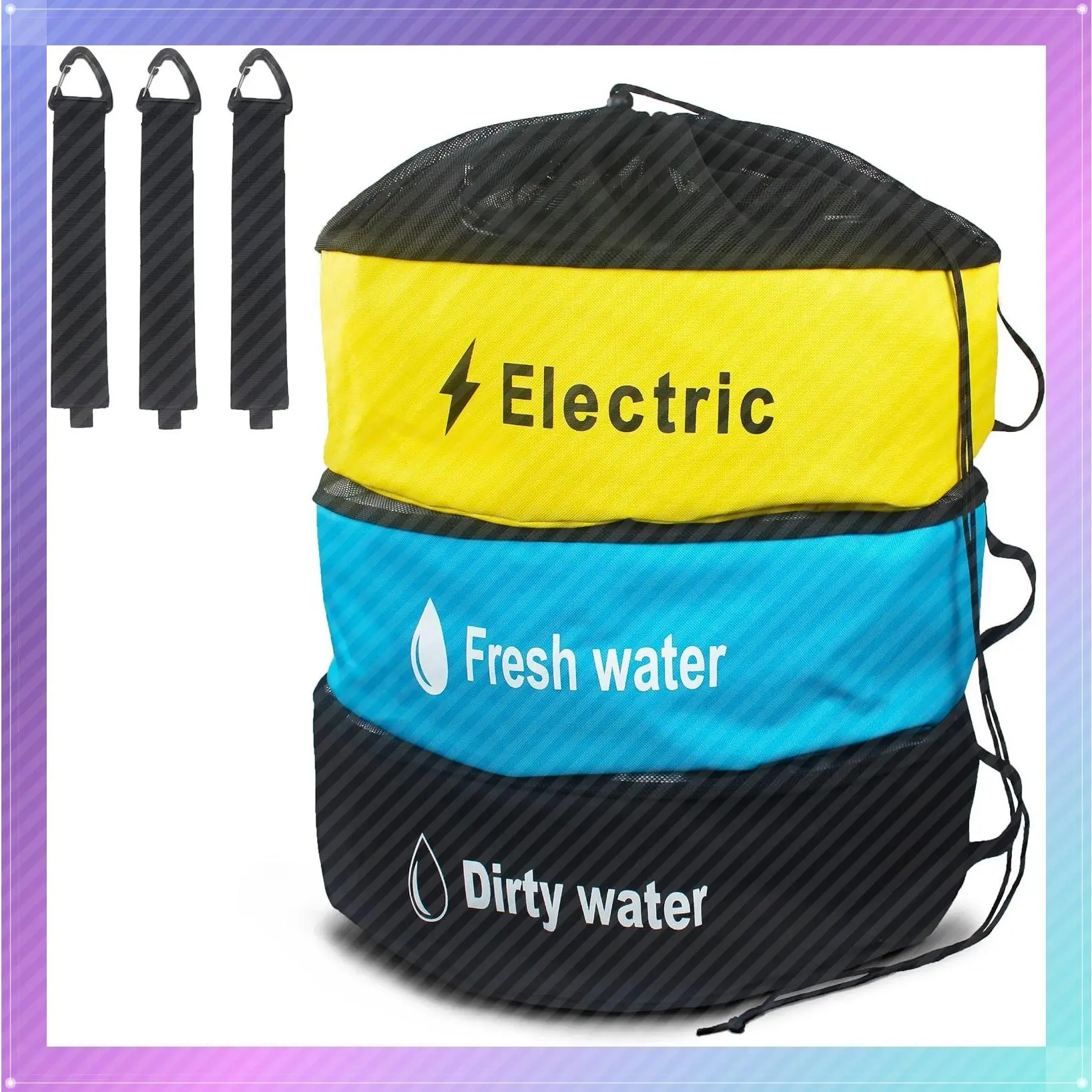 3-Pack RV Hose Storage Bags, Waterproof & Durable with 3 Straps, Breathable Mesh Top, 3 Colors for Fresh Water, Sewer & Electrical Hoses, Multi-Use for RV and GarageGift