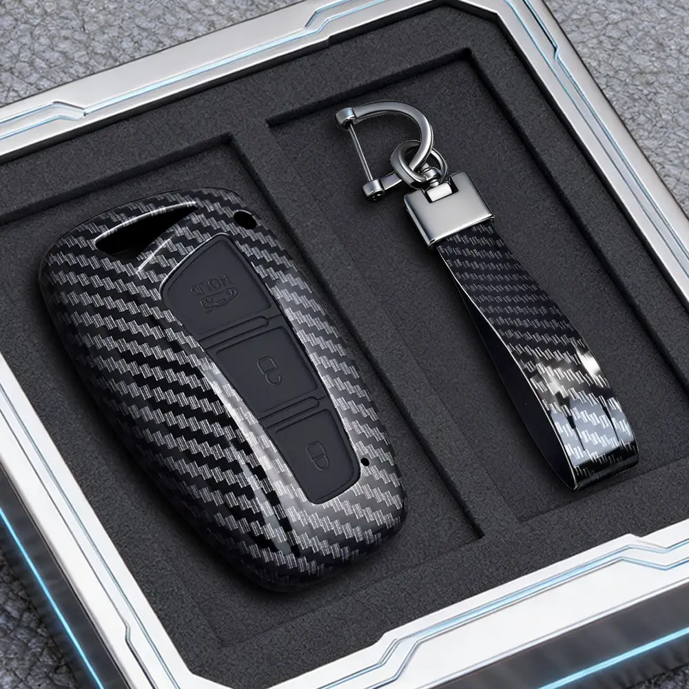 Abs Carbon Fiber Style Car Key Cover, Fob Shell for Hyundai Genesis G80, Santa Fe, Tucson, Ix45, Equus, Azera Remote Key Case Holder, Car Key Accessory, Car Key Protector