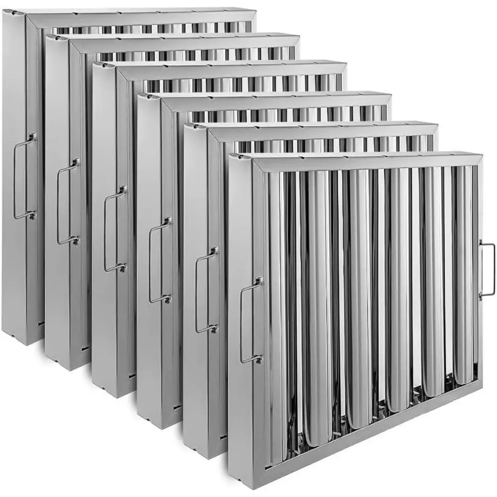 6 Pack Hood Filters 19.5x15.5x1.9 Inch, 430 Stainless Steel Grooves Commercial Hood Filters, Range Hood Filter for Grease Rated Commercial Kitchen Exhaust Hoods