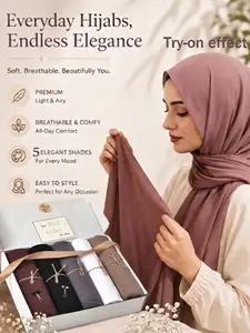 5-Piece Women's Muslim Turban Hijab Set, Soft Comfortable Long Shawl, Fashion Versatile Headscarf, Tignon Scarf, Perfect Gift for Holidays & Daily Wear
