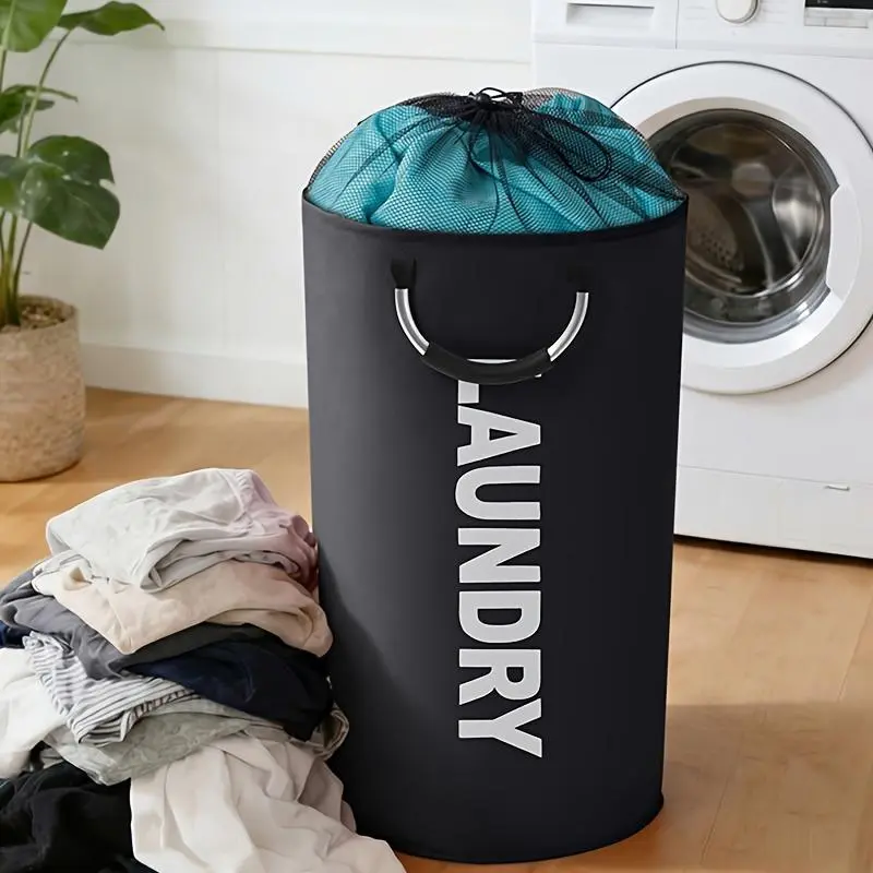 95L Large Collapsible Laundry Hamper, Round Waterproof Storage Basket with Handles – Portable Home Decor Organizer for Dirty Clothes, Towels, Toys | Folds Flat When Not in Use