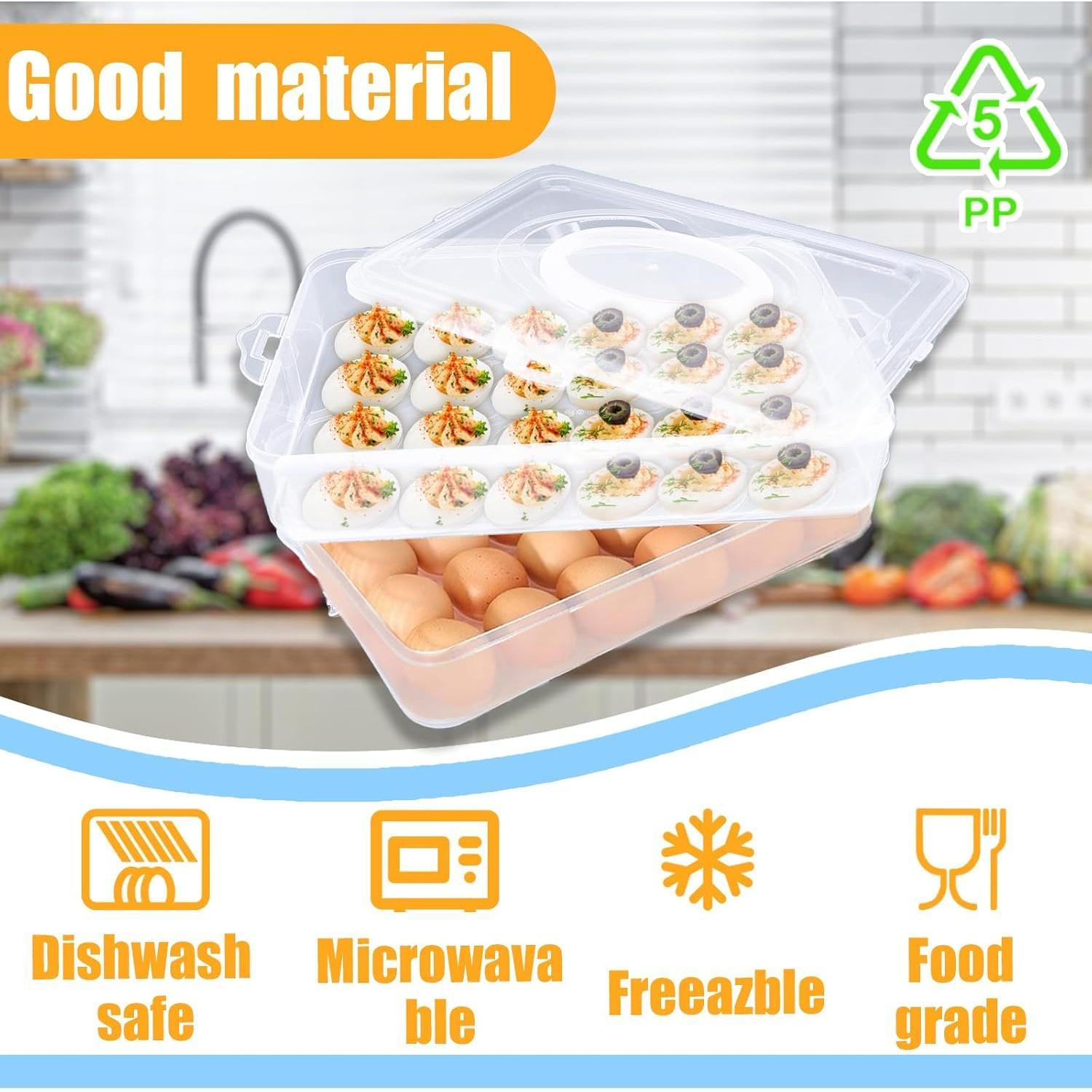 2-Layer Deviled Egg Carrier with Lid,Deviled Egg Trays with Handle,Stack Portable Stackable Trays,Clear Devil Egg Cotainer 48 eggs Holders, for Thanksgiving Day, Easter, Holiday,Parties and Kitchen 2-Layer Deviled Egg Carrier with Lid,Deviled Egg Trays with Handle,Stack Portable Stackable Trays,Clear Devil Egg Cotainer 48 eggs Holders, for Thanksgiving Day, Easter, Holiday,Parties and Kitchen