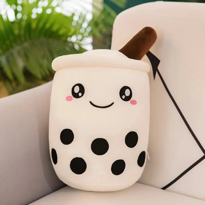 Boba Plushie Kawaii Bubble Tea Plush Toy Soft Plush Stuffed Cute Food Strawberry Milk Tea Soft Hug Cushion Birthday Gifts