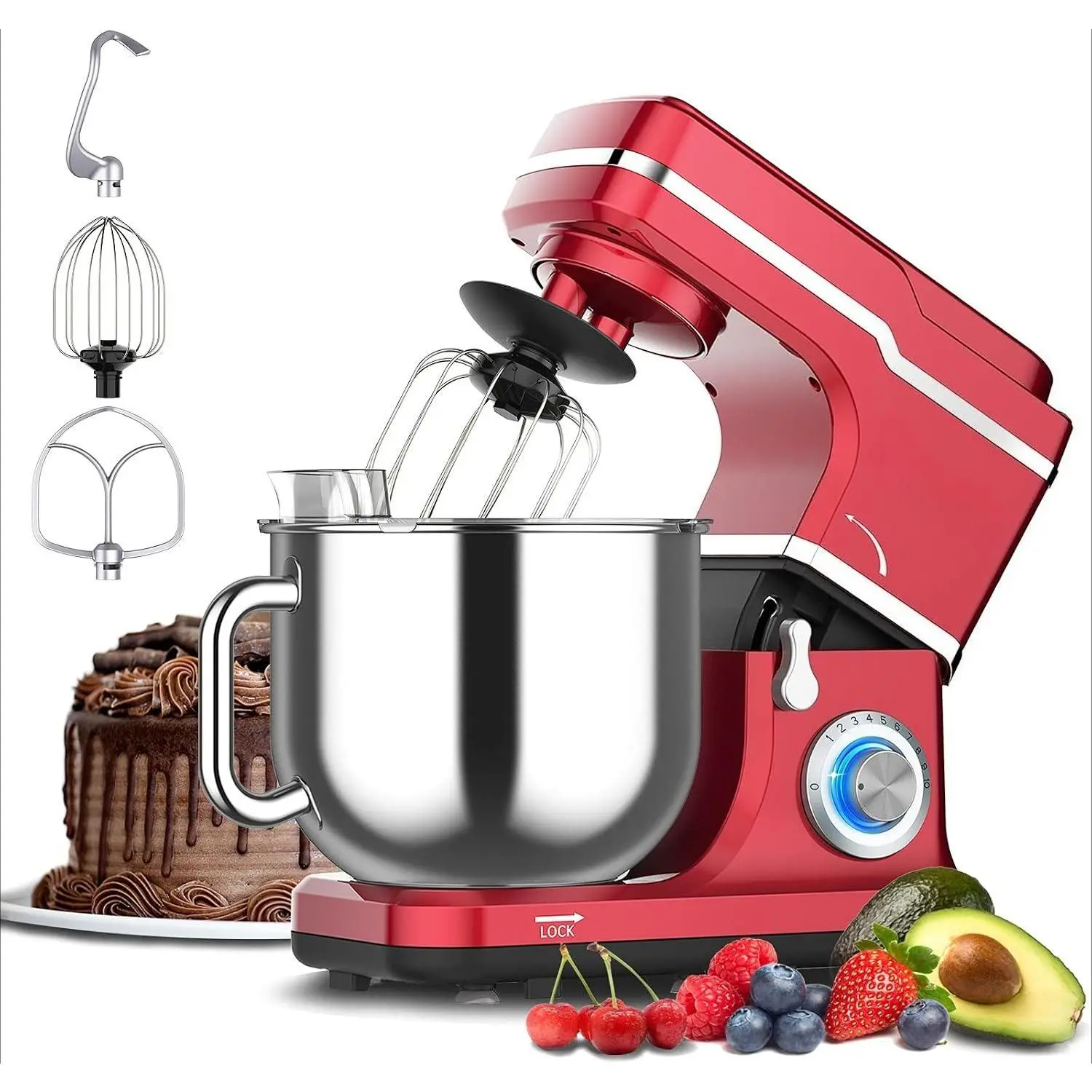 7.5 Quart Stand Mixer for Home Kitchen, 660W Electric Food Mixer with Stainless Steel Bowl and Handle, 10-Speed Tilt-Head Cake Dough Mixer with Dough Hook Whisk Flat Beater Splash Guard for Large Batches Baking