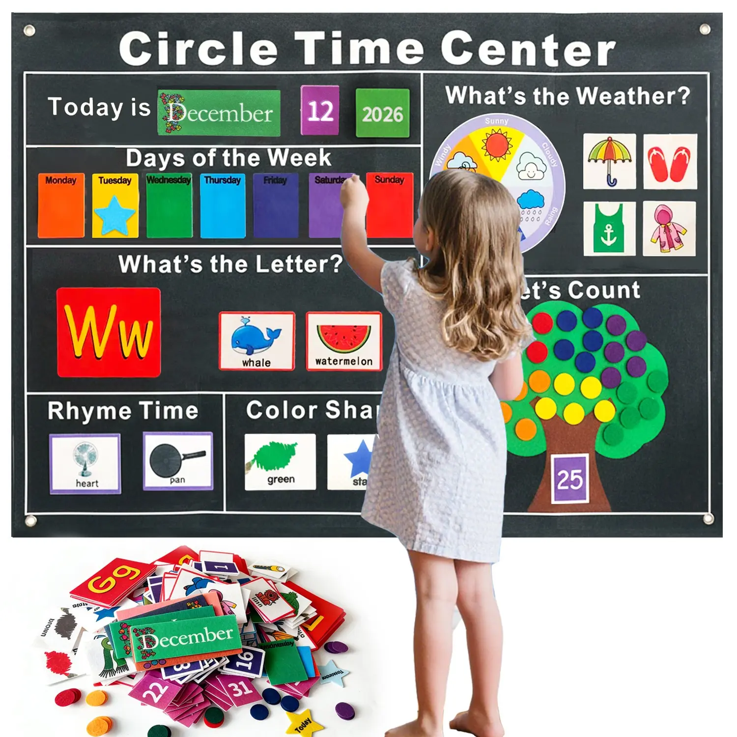 Children Early Education Felt Learning Board, English Teaching Calendar, Date/week/weather Chart, Grammar Poster, Interactive Game, Birthday Gift, Preschool Learning Materials