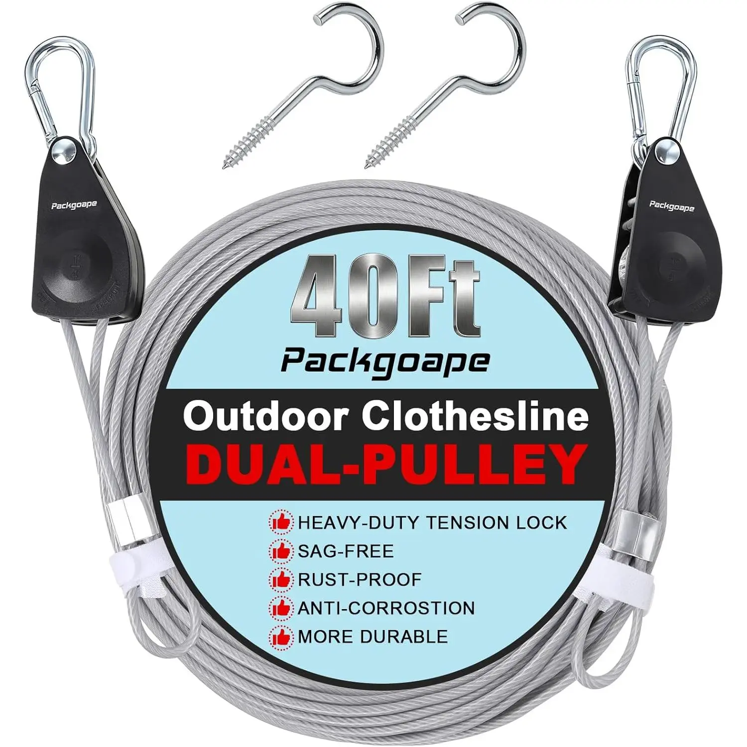 Retractable Clothesline Outdoors, Travel Clothes Drying Line, Heavy Duty Dual Pulley System with Nylon-Coated Steel Wire, Portable Laundry Line for Camping, Backyard, RV, Cruise Ships (40Ft)