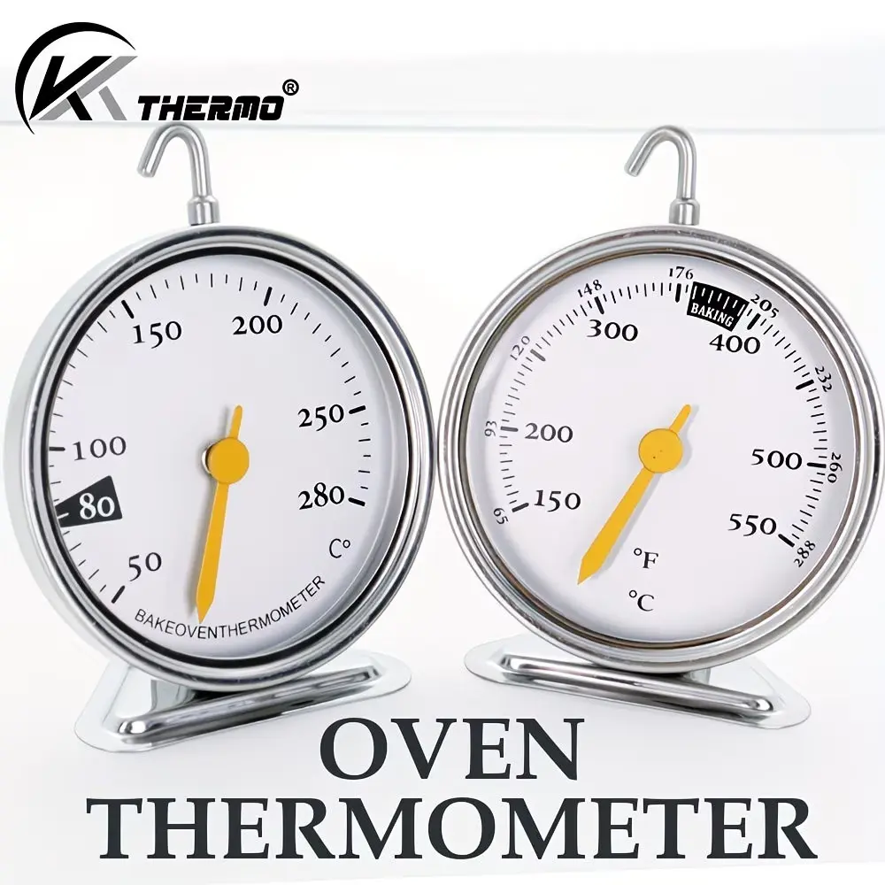 Oven Thermometer with 360° Hook, Stainless Steel and Glass Cover, Ideal for Home Kitchen Cooking Meat, Easy-To-Use Baking Tool, Kitchen Gadgets, Kitchenware