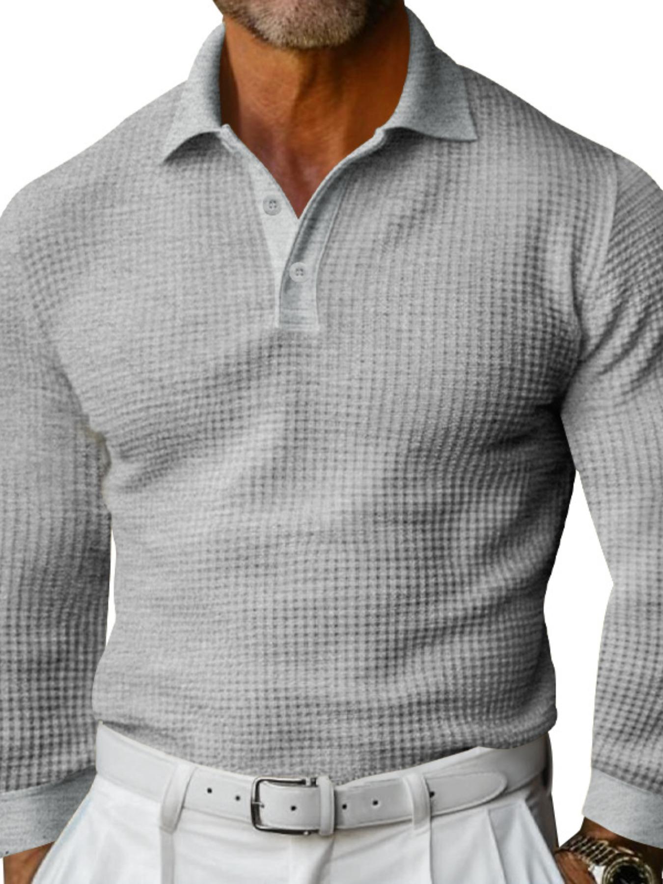 Men's Waffle Knit Polo Shirt, Slim Fit Long Sleeve Collared Tee with Buttons, New Arrival Bestseller for Men, Perfect for Casual Wear