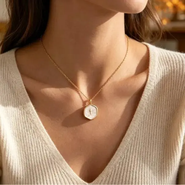 Women's Dainty Gold Mini Cross Pendant Necklace - Stainless Steel Tarnish Proof Jewelry, Hypoallergenic Paper Clip Chain for Layering, Daily Wear Layered Gold Chains, Cross Shape