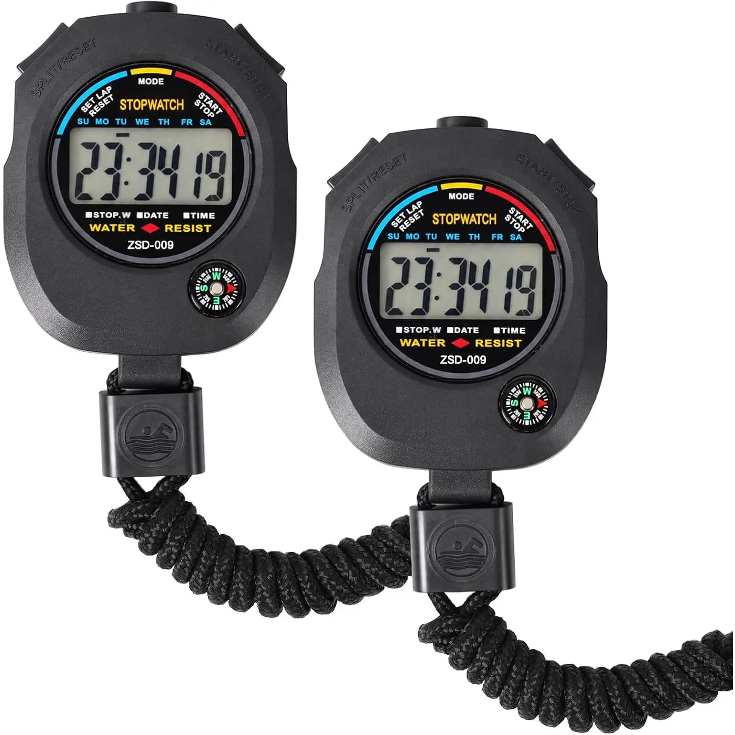 2 Pack  Stopwatch Timer, Single Lap Split Digital Stop Watch for   Coaches Swimming Running