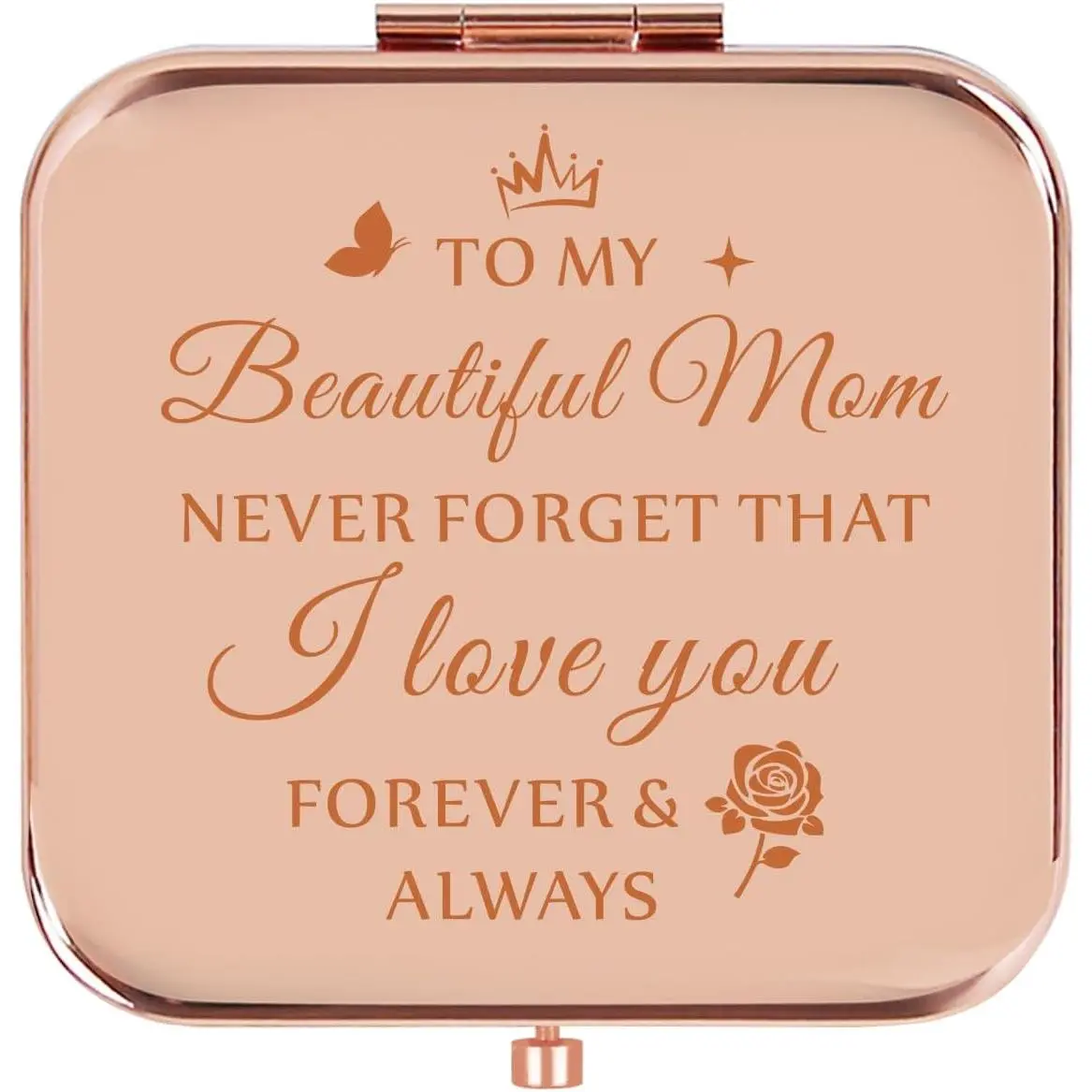 Personalized Compact Mirror for Mom - Rose  Engraved Makeup Mirror, Sentimental  Day & Birthday  from Daughter or Son,  Travel Pocket Mirror for Women