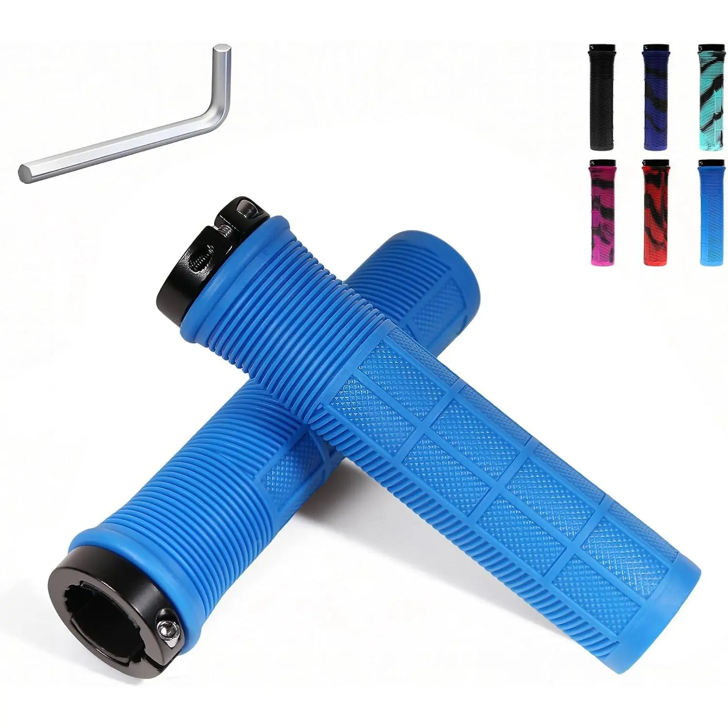 Grips, Single Lock-  Handlerbar Grips,Non-Slip-Rubber Hand Grip Comfortable ,  Grips for Mountain,Ebike,BMX,Scooter and Wheel Chair